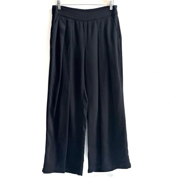 Eileen Fisher Tencel Corded Wide Leg Pleated Pants Size XS Color Black